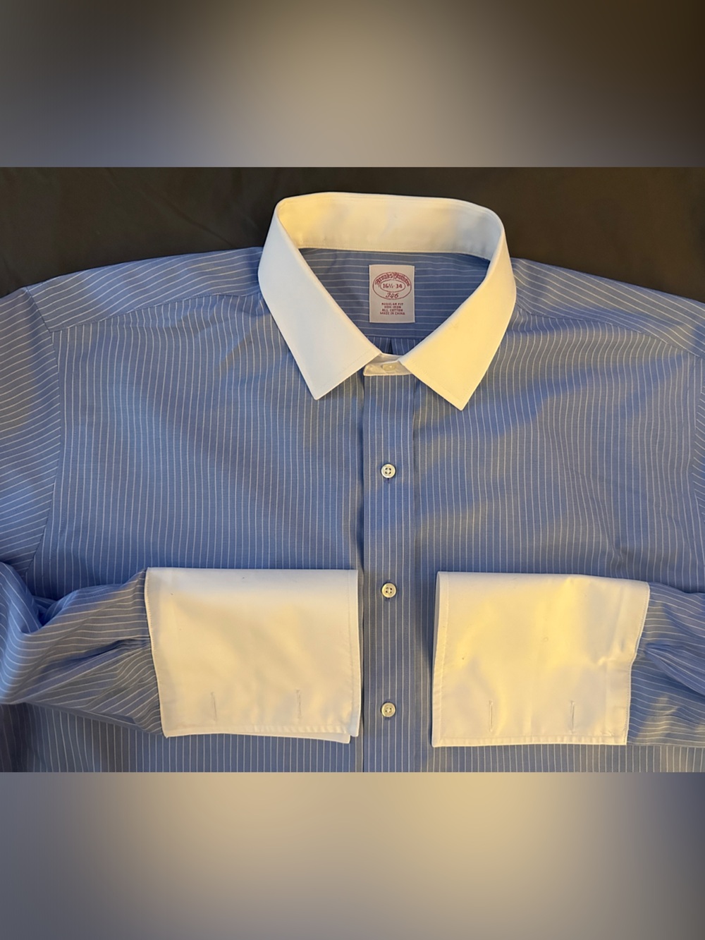 Brooks Brothers Blue Pinstripe/White Contrast Collar Men’s Dress Shirt Size 16.5